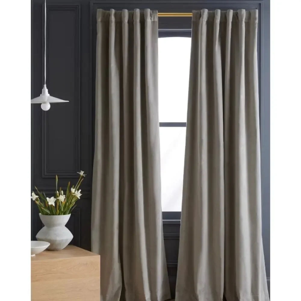 New Quince Luxury Cotton Velvet Darkening Curtain 48X96 Silver MSRP $100 31